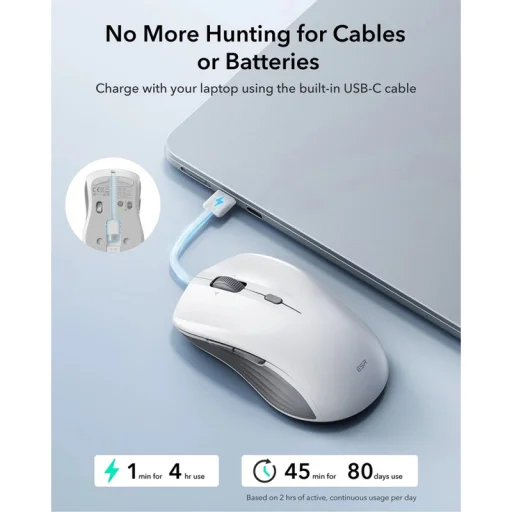 Vezeték nélküli egér ESR MagMouse, 800DPI - 4800DPI, BT / Wi-Fi, Fehér - 16