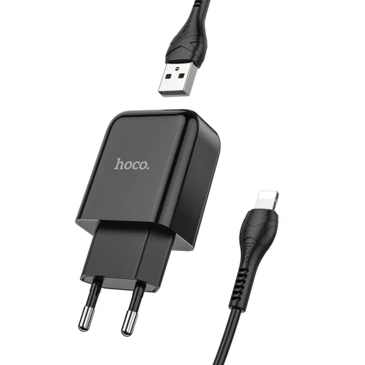 Hoco N2 fali töltő, 10W, 2A, 1 x USB-A, Lightning kábellel, fekete - 2