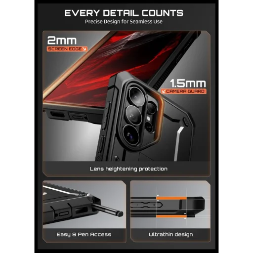 Samsung Galaxy S26 Ultra Supcase Unicorn Beetle Pro tok és üvegfólia 2-pack, fekete - 4