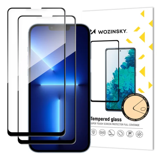Wozinsky 2x Szuper Tartós Teljes Ragasztós Edzett Üveg az Egész Kijelzőre Kerettel Kompatibilis iPhone 16e, iPhone 14, iPhone 13 Pro / iPhone 13 Fekete üvegfólia - 1