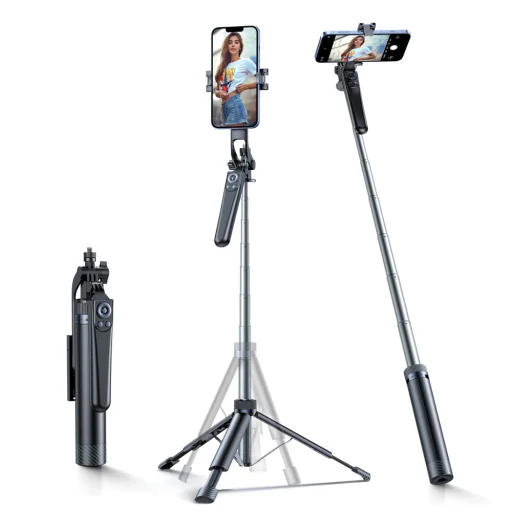 Wozinsky Selfie bot WC1Y30S teleszkópos tripod 1,3m telefonnal - fekete - 1