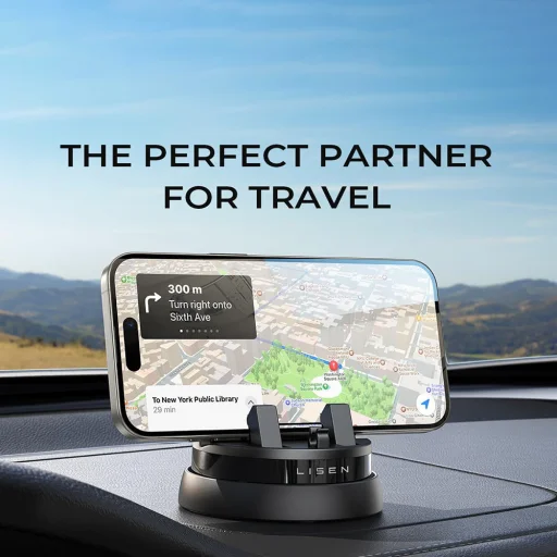 Lisen - Autós tartó (YL0224060015) - műszerfalra, 360°-ban forgatható, biztos tartás, csúszásmentes, automatikus csúsztatózár, univerzális - Fekete - 2