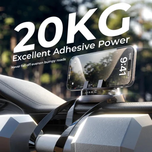 Lisen - Autós tartó (YL0224060015) - műszerfalra, 360°-ban forgatható, biztos tartás, csúszásmentes, automatikus csúsztatózár, univerzális - Fekete - 5