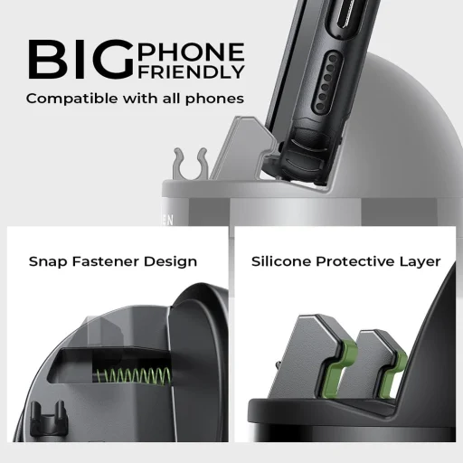 Lisen - Autós tartó (YL0224060015) - műszerfalra, 360°-ban forgatható, biztos tartás, csúszásmentes, automatikus csúsztatózár, univerzális - Fekete - 7