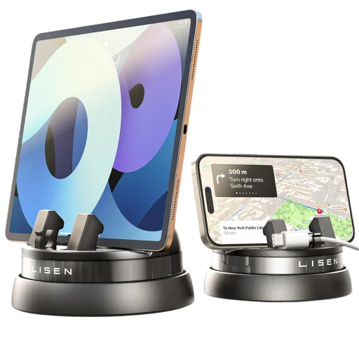 Lisen - Autós tartó (YL0224060015) - műszerfalra, 360°-ban forgatható, biztos tartás, csúszásmentes, automatikus csúsztatózár, univerzális - Fekete - 1