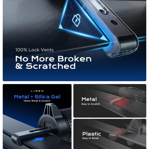 Lisen Autós Tartó (YL0222100001) - Légbefúvóra, Mágneses Rögzítés, Univerzális, Állítható, Biztonságos Illeszkedés, N52 Mágnesekkel - Fekete - 2