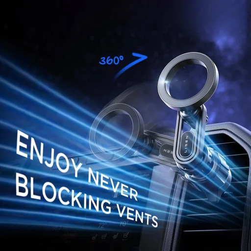 Lisen Autós Tartó (YL0222100001) - Légbefúvóra, Mágneses Rögzítés, Univerzális, Állítható, Biztonságos Illeszkedés, N52 Mágnesekkel - Fekete - 6