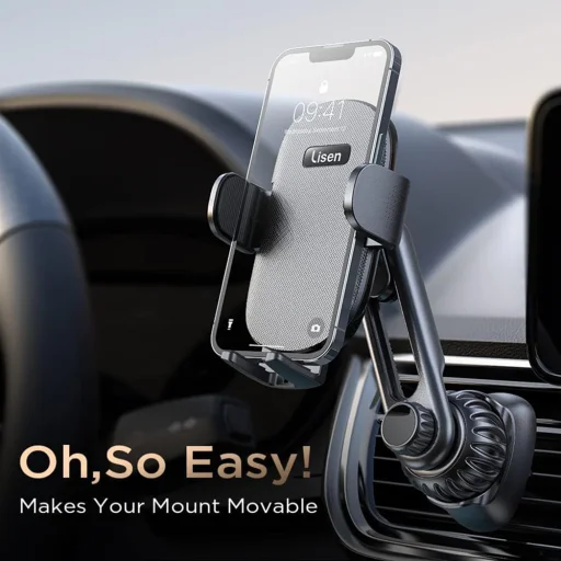 Autós tartó Lisen (YL0222060011), légbefúvóra, bilincs fogás, univerzális, 360°-ban állítható, biztonságos illeszkedés, rázkódás elleni védelem - Fekete - 8