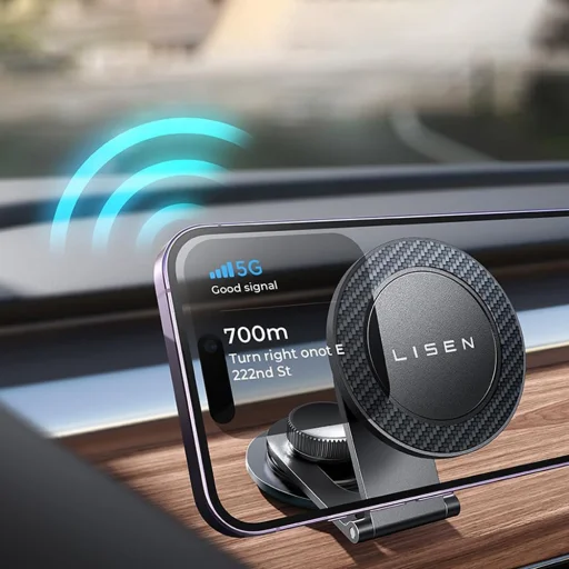 Lisen Mágneses Autós Tartó YL0223050002, műszerfalra, univerzális, állítható, biztos rögzítés, N52 mágnesek - Fekete - 4