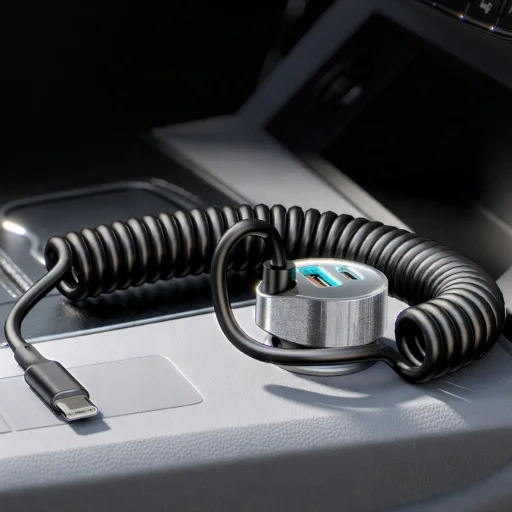 Lisen Autós töltő (YL0223120020) Type-C Kábellel, USB, Type-C, 65W, Gyors töltés, 12V=24V - Fekete - 3