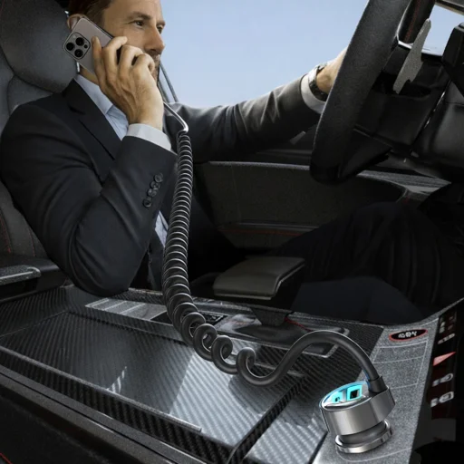 Lisen Autós töltő (YL0223120020) Type-C Kábellel, USB, Type-C, 65W, Gyors töltés, 12V=24V - Fekete - 4