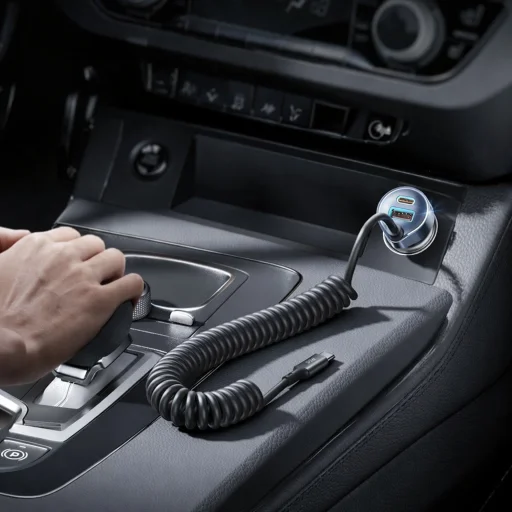 Lisen Autós töltő (YL0223120020) Type-C Kábellel, USB, Type-C, 65W, Gyors töltés, 12V=24V - Fekete - 6