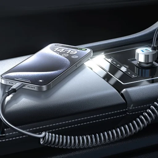 Lisen Autós töltő (YL0223120020) Type-C Kábellel, USB, Type-C, 65W, Gyors töltés, 12V=24V - Fekete - 7