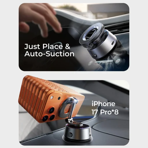 Lisen - Autós tartó (A690) - Műszerfalra, Asztali, Elektromos Vákuumos Mágneses Állvány, 360°-os Forgatás, 130mAh - Űrszürke - 5