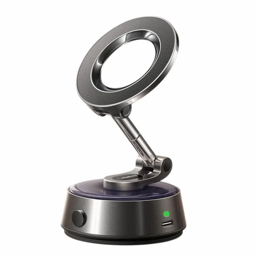 Lisen - Autós tartó (A690) - Műszerfalra, Asztali, Elektromos Vákuumos Mágneses Állvány, 360°-os Forgatás, 130mAh - Űrszürke - 1