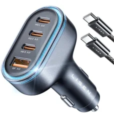 Lisen Autós töltő (YL0223120021) - USB, Type-C kábel, 3x Type-C, 101W, Gyors töltés, 12V=24V - Fekete