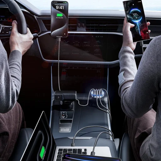 Lisen Autós töltő (YL0223120021) - USB, Type-C kábel, 3x Type-C, 101W, Gyors töltés, 12V=24V - Fekete - 7