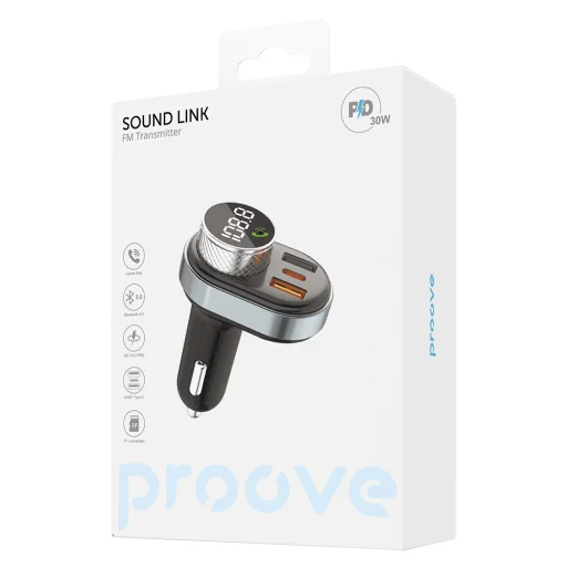 Proove Autós Töltő FM Modulátorral (FMSL30110001) - USB, Type-C, U-Disk, TF, BT 5.4, Gyors Töltés, 30W - Fekete - 9