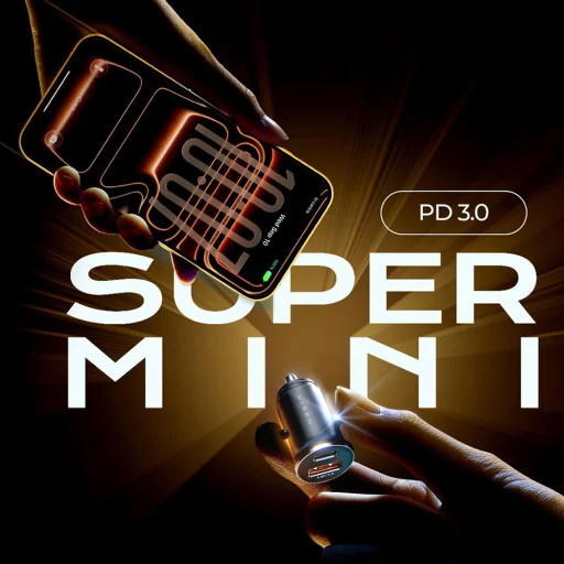 Autós töltő Lisen (YL0223080035) - 3 az 1-ben páncélozott kábellel, USB, Type-C, 12V/24V - Fekete - 7