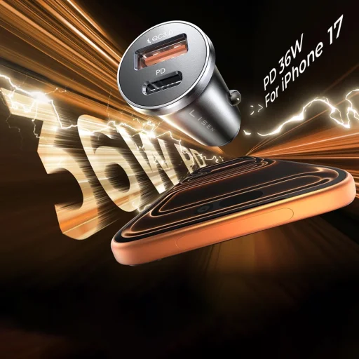 Lisen Autós Töltő (YL0223090002) - Gyors Töltés, USB, Type-C, Szivargyújtó Adapter, PD36W, QC18W - Fekete - 5