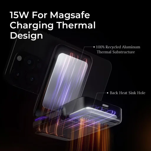 Lisen Wireless Charger W106 (YL0424120009) - MagSafe, Gyors töltés, 3 az 1-ben, Qi2, Összecsukható, Erős tartás, 15W - Szürke - 7