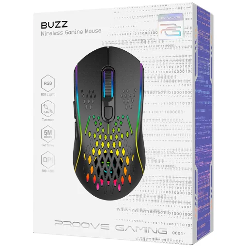 Proove Wireless Mouse Buzz (WMBU00022401) - Vezeték nélküli egér játékhoz, 2.4GHz, USB-C, Ergonomikus, LED, 6 gomb, 800-4800DPI, 1.5m - Fekete - 7