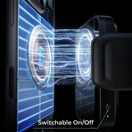 Lisen Wireless Charger W605 (YL0225030014) - Fekete Mágneses Rögzítés, Szellőzőnyílásba, Befogóval, 360°-os Állítási Lehetőség, 15W - 5