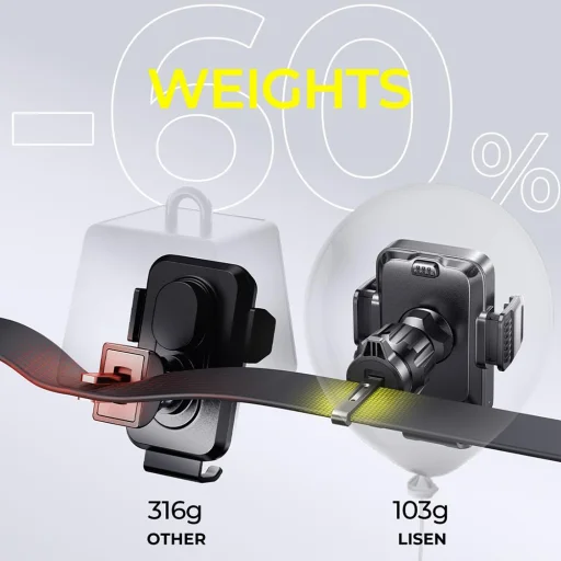 Lisen Wireless Charger W605 (YL0225030014) - Fekete Mágneses Rögzítés, Szellőzőnyílásba, Befogóval, 360°-os Állítási Lehetőség, 15W - 7