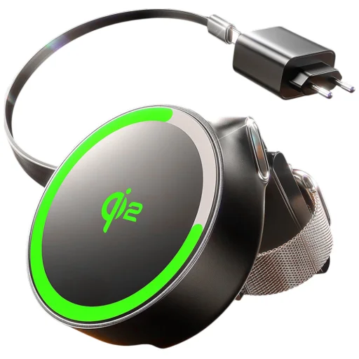 Lisen Bezdrôtová nabíjačka W103 (YL0324090008) MagSafe, Rýchle nabíjanie, 3 v 1, Qi2, Zaťahovací kábel, Skladací – Čierna - 1