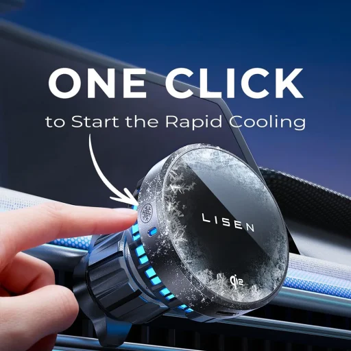 Autós tartó Lisen W701 (YL0224060042) - Szellőzőnyílásra, műszerfalra, hűtőventilátorral, Qi2, 15W - Fekete - 3