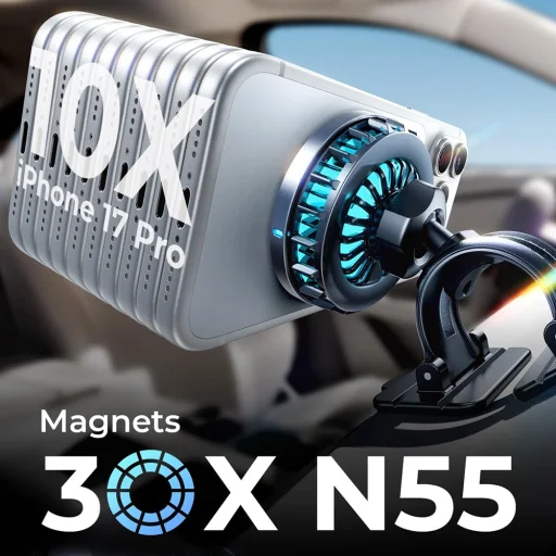 Autós tartó Lisen W701 (YL0224060042) - Szellőzőnyílásra, műszerfalra, hűtőventilátorral, Qi2, 15W - Fekete - 4