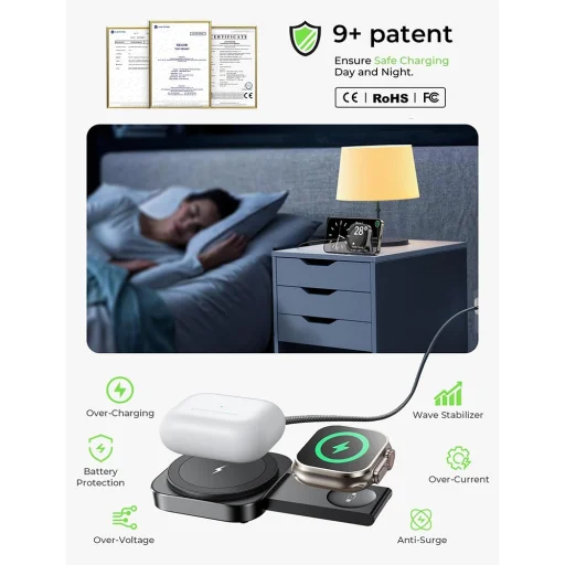 iPhone, Apple Watch, AirPods Lisen - Vezeték nélküli töltő 2in1 (YL0324100013) - MagSafe, 15W - Fekete - 2