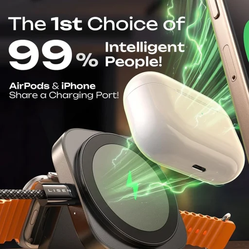 iPhone, Apple Watch, AirPods Lisen - Vezeték nélküli töltő 2in1 (YL0324100013) - MagSafe, 15W - Fekete - 4