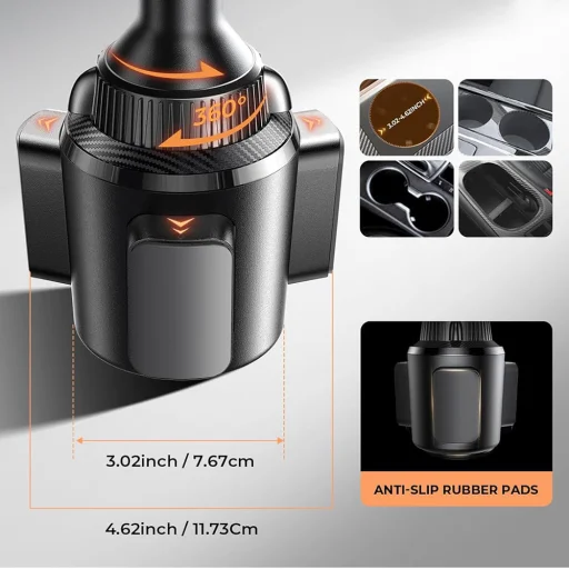 Lisen - Autós tartó (YL0220100001) - Pohártartóhoz, Univerzális, Több szögben állítható, Biztonságos illeszkedés, Rázkódásmentes - Fekete - 6