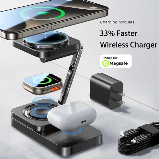 Telefon, AirPods és Apple Watch 15W Összecsukható Lisen - Charging Station 3in1 (YL0424010003) - Szürke - 3