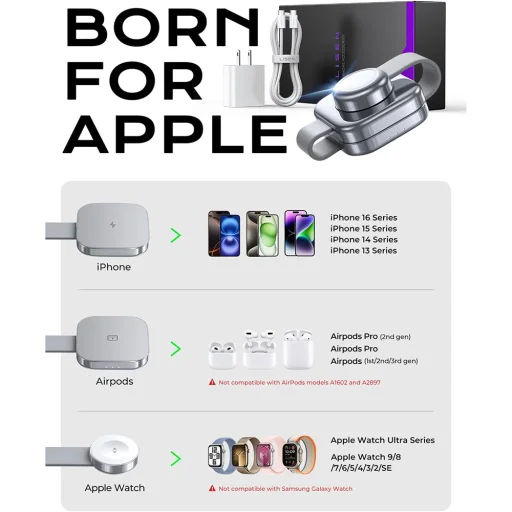 Lisen - Vezeték nélküli töltőállomás 3 az 1-ben (YL0424040001) - Összecsukható, telefonhoz, fülhallgatóhoz, órához, 15W - Szürke - 3