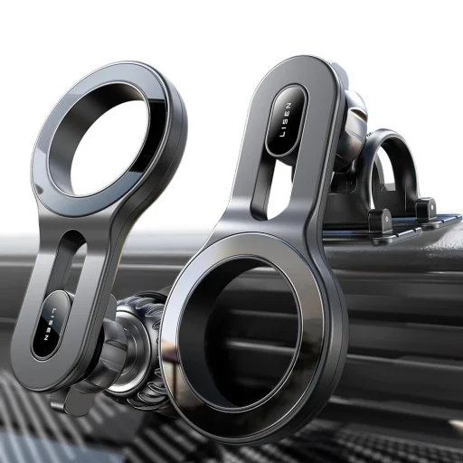 Lisen - Autós tartó (YL0224050011) - Mágneses, szellőző rácsra, műszerfalra, 360°-os forgatás, biztonságos illeszkedés, mágneses fogás - Fekete - 1