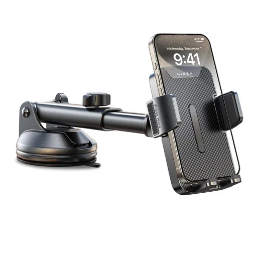 Lisen Autós tartó 2E781 (YL0424040008) - műszerfalra, szellőzőrácsra, szélvédőre, univerzális, állítható, teleszkópos kar - fekete - 3