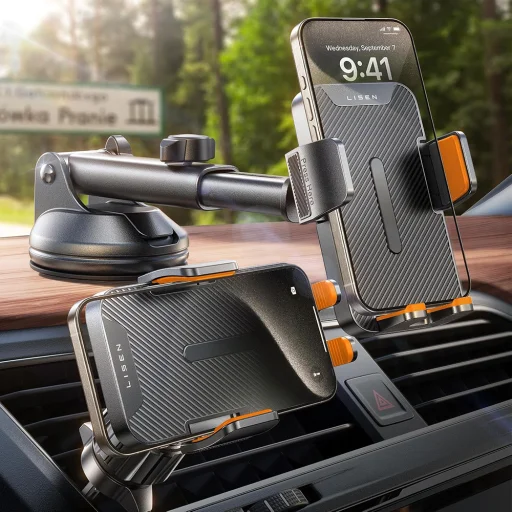 Lisen Autós tartó 2E781 (YL0424040008) - műszerfalra, szellőzőrácsra, szélvédőre, univerzális, állítható, teleszkópos kar - fekete - 4