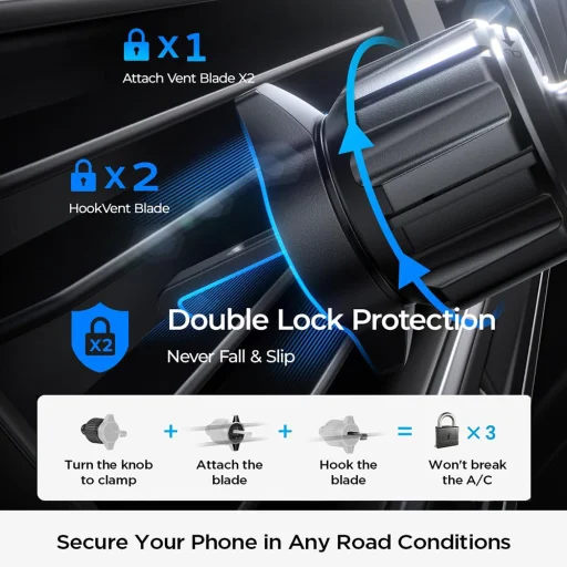 Lisen Autós tartó vezeték nélküli töltéssel (YL0223070009) - MagSafe, szellőzőrácsra, négyzet alakú, egygombos kioldás, 15W - Fekete - 4