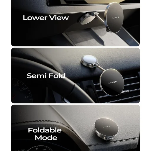 Univerzális Autós tartó Lisen vezeték nélküli töltéssel (YL0223090006) - Mágneses, műszerfalra, elegáns, 15W - Fekete - 7
