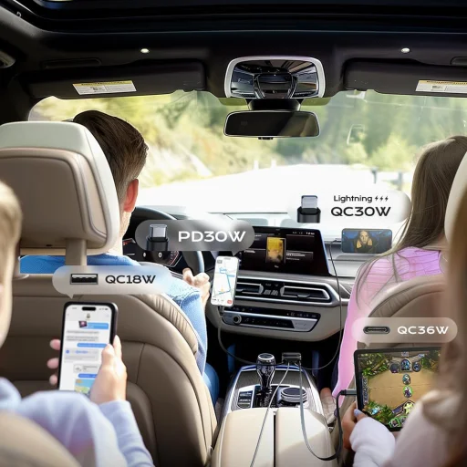 Lisen Autós Töltő (YL0224080017) - 4 az 1-ben, 2x Visszahúzható Kábel, 96W, Alumínium Ötvözet, 12V=24V - Fekete - 6