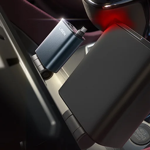 Lisen Autós Töltő (YL0325010016) - 4 az 1-ben, Mini Visszahúzható Kábellel, 57W, Alumínium Ötvözet, 12V/24V - Fekete - 3