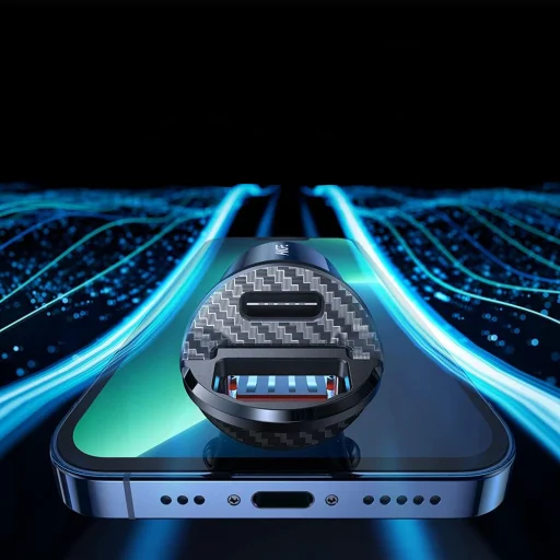 Lisen Autós Töltő (YA0222080015) - USB, Type-C, 45W, Húzógyűrűvel, Alumínium Ötvözet, 12V=24V - Fekete - 2