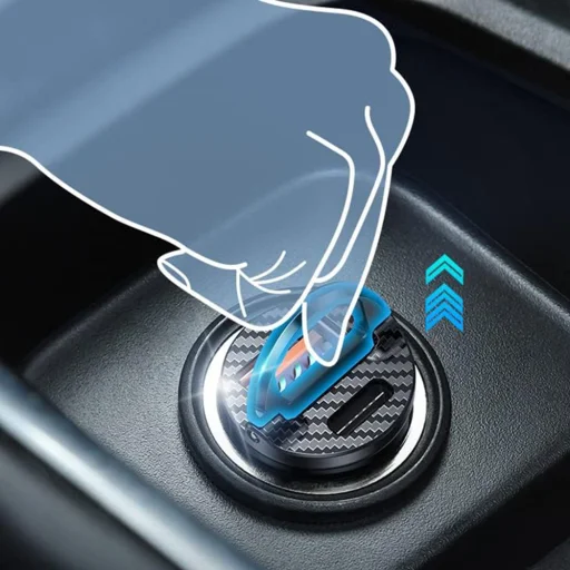 Lisen Autós Töltő (YA0222080015) - USB, Type-C, 45W, Húzógyűrűvel, Alumínium Ötvözet, 12V=24V - Fekete - 4