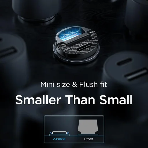 Lisen Autós Töltő (YA0222080015) - USB, Type-C, 45W, Húzógyűrűvel, Alumínium Ötvözet, 12V=24V - Fekete - 7