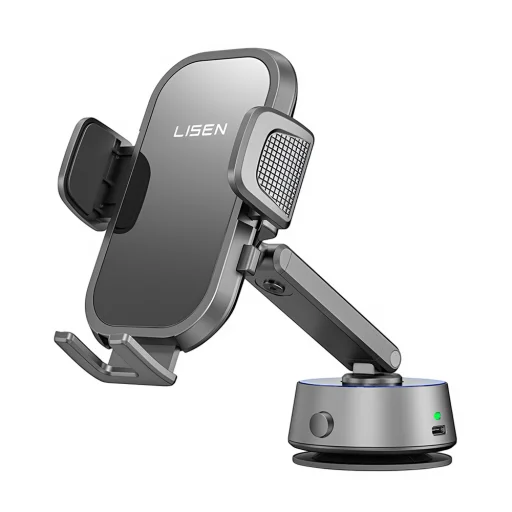 Lisen - Autós tartó A680 (YL0225010007) - műszerfalra, asztalra, elektromos tapadókorong, 360°-os forgás, karos szorítószerkezet, 130mAh - fekete - 1