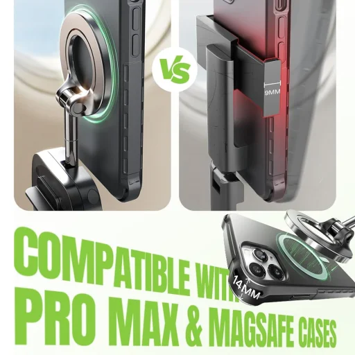 Lisen Mágneses autós tartó műszerfalra, asztalra, 360°-ban forgatható, összecsukható, asztali csipesszel, biztonságos illeszkedés - Fekete (YL0224110001) - 11