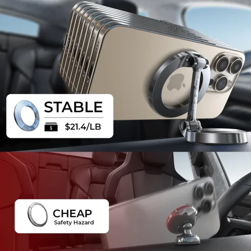 Lisen Autós tartó YL0224010003 - MagSafe, műszerfalra, univerzális, 360°-os forgatás, összecsukható, N52 mágnesek - Fekete - 7