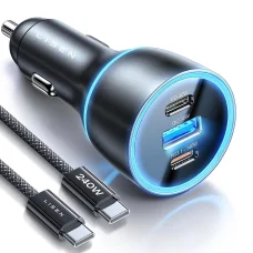 Lisen Autós töltő (YL0224010001) Type-C kábellel, USB-A, Type-C, 170W, GaN, alumínium ötvözet, 12V/24V, 1m - Fekete